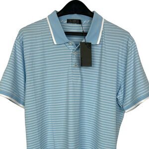 NEW G/Fore G4 Mens XL Perforated Stripe Polo Golf BAJA Blue Quick Dry Nylon $120